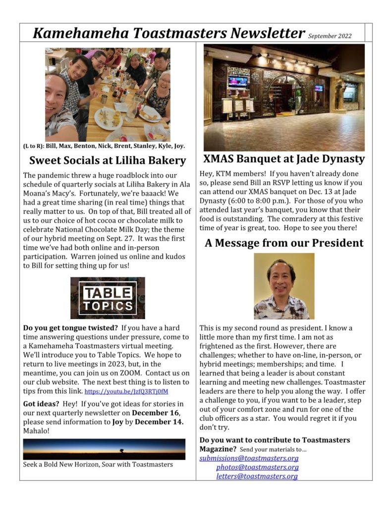 September 2022 newsletter, click on the image to download PDF